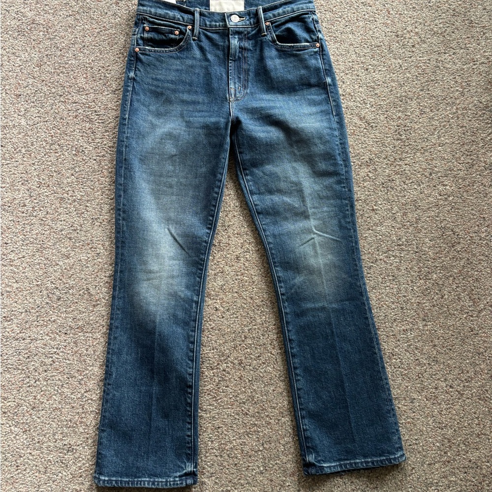 MOTHER Denim Jeans in Medium Blue with Copper Rivets